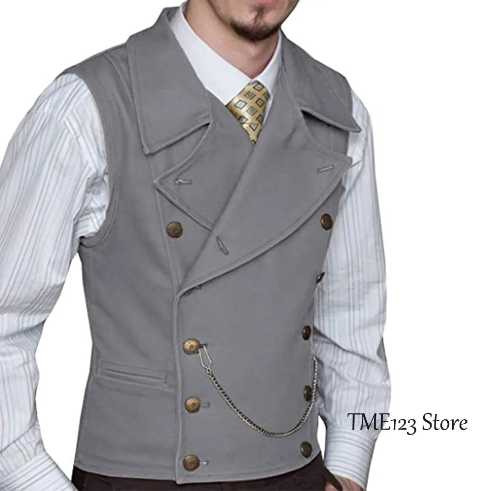 Men's Woolen Suit Vest Retro Slim Fit Double Breasted Vests Victorian Style Best Man Wedding Clothing Chaleco Hombre