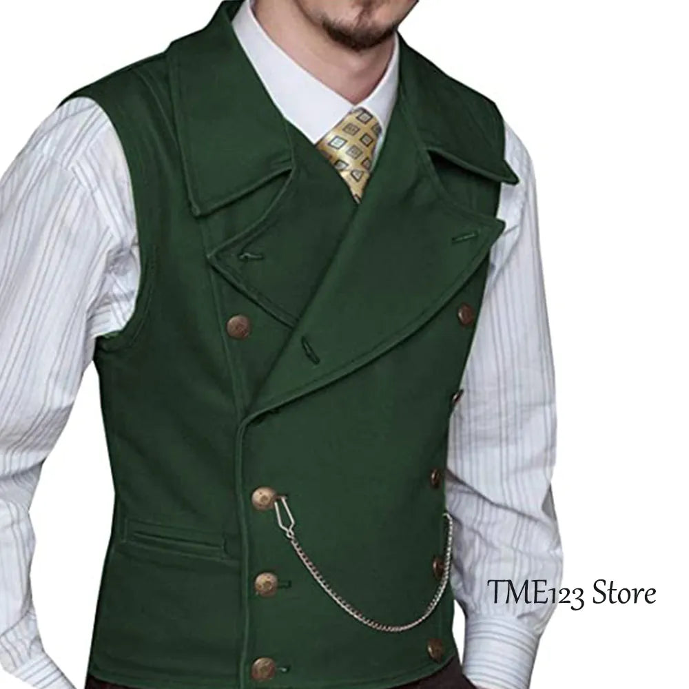 Men's Woolen Suit Vest Retro Slim Fit Double Breasted Vests Victorian Style Best Man Wedding Clothing Chaleco Hombre