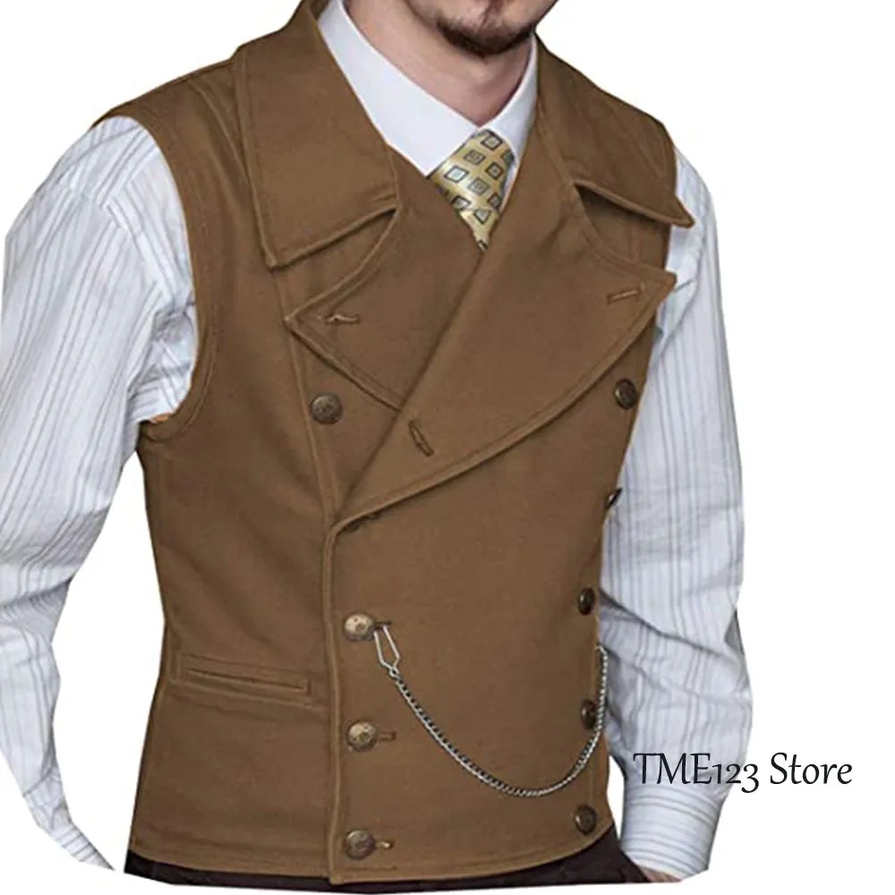 Men's Woolen Suit Vest Retro Slim Fit Double Breasted Vests Victorian Style Best Man Wedding Clothing Chaleco Hombre