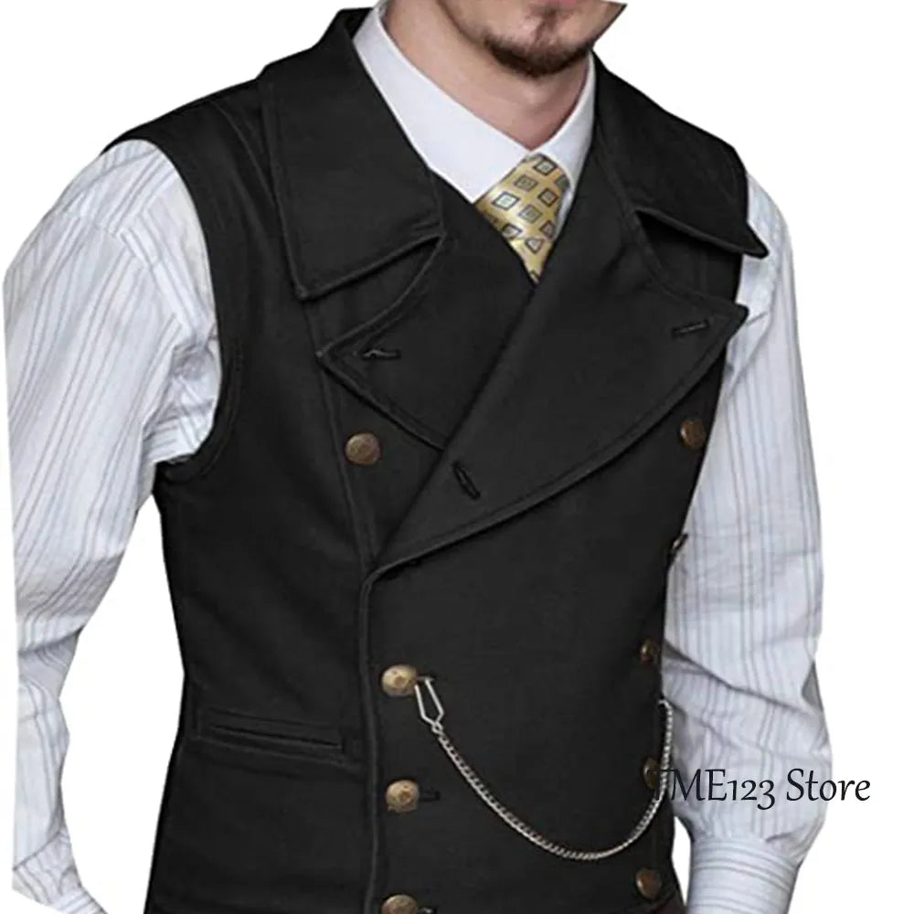 Men's Woolen Suit Vest Retro Slim Fit Double Breasted Vests Victorian Style Best Man Wedding Clothing Chaleco Hombre