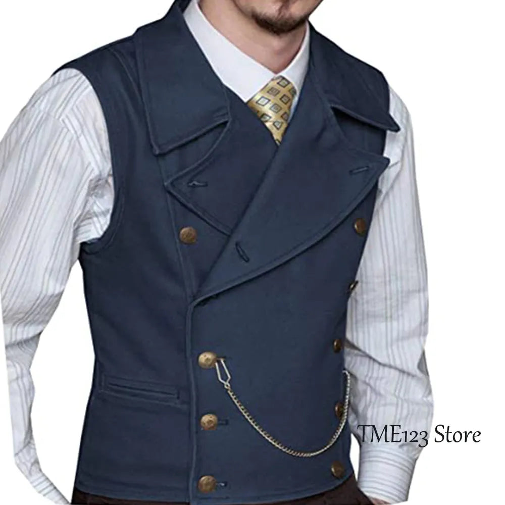 Men's Woolen Suit Vest Retro Slim Fit Double Breasted Vests Victorian Style Best Man Wedding Clothing Chaleco Hombre