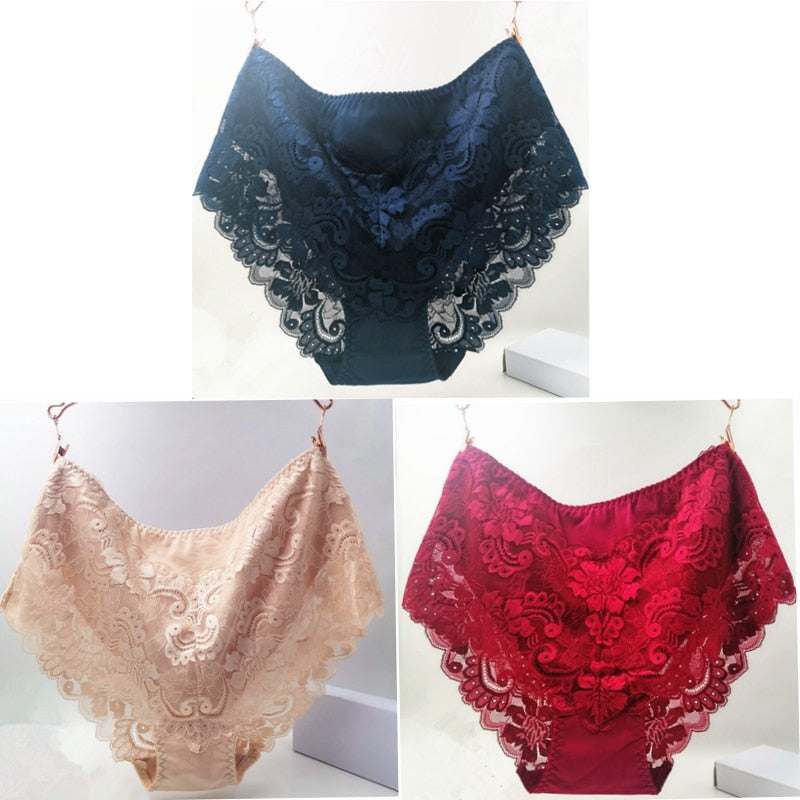 3Pcs/Lot Ropa Interior Femeni Briefs Plus Size 7XL Cotton Cutout Lace Lingeries  Intimates Women&#39;s Panties Underwears