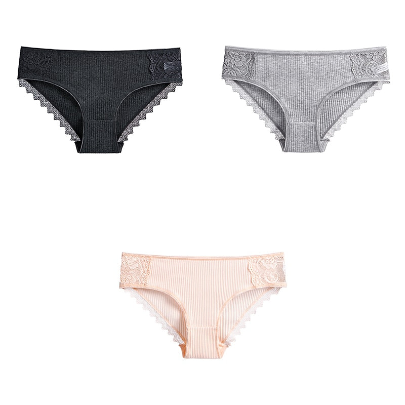 3 Pcs Cotton Women&#39;s Panties Lace Underwear High Quality Soft Breathable Female Briefs Underwear For Woman Lingerie New BANNIROU