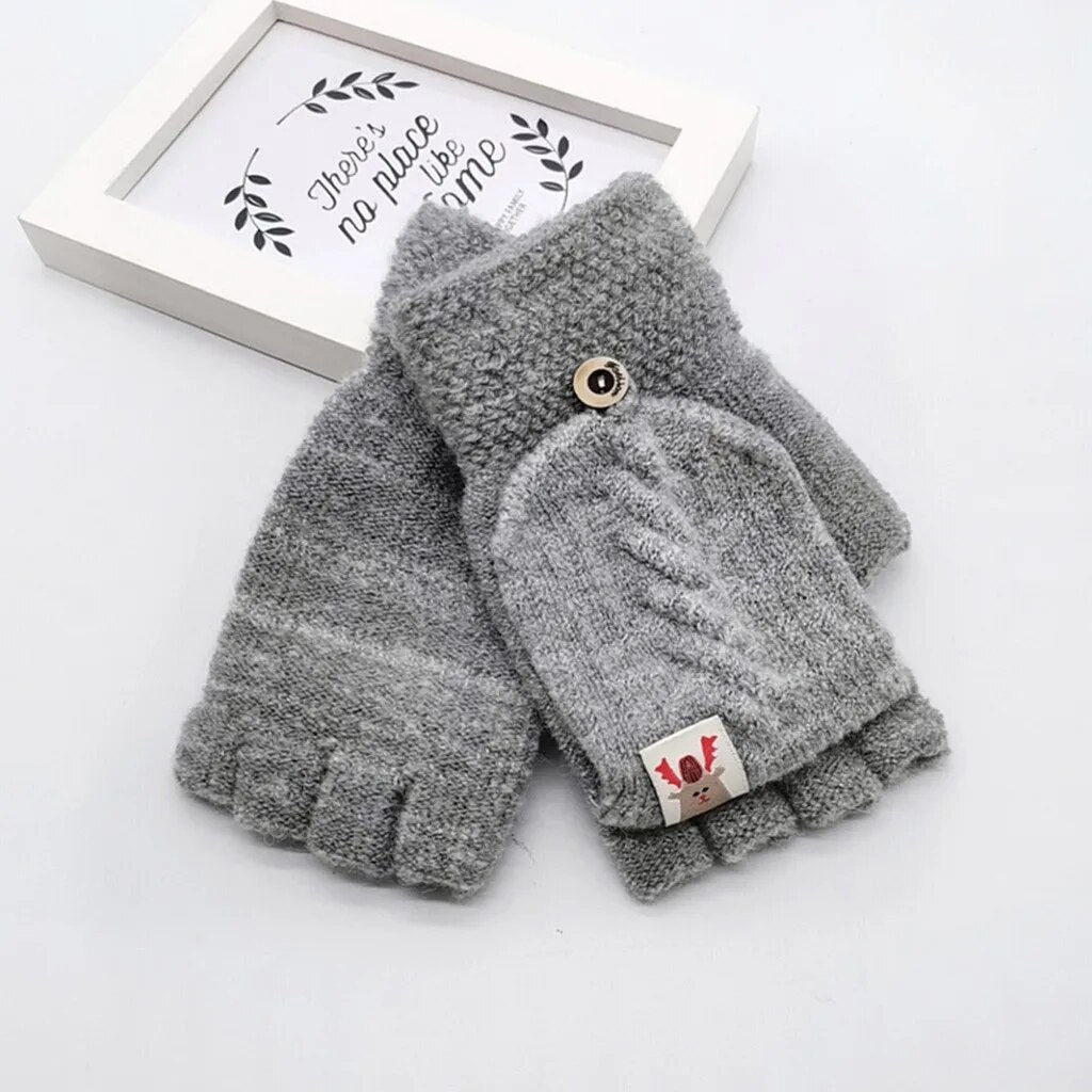 Winter Gloves Fashion Children Kids Men Women Winter Keep Warm Sweet Knitted Convertible Flip Top Fingerless Mittens Gloves