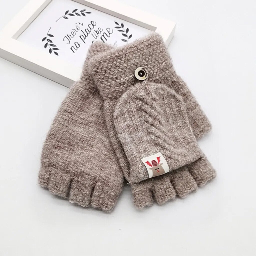 Winter Gloves Fashion Children Kids Men Women Winter Keep Warm Sweet Knitted Convertible Flip Top Fingerless Mittens Gloves