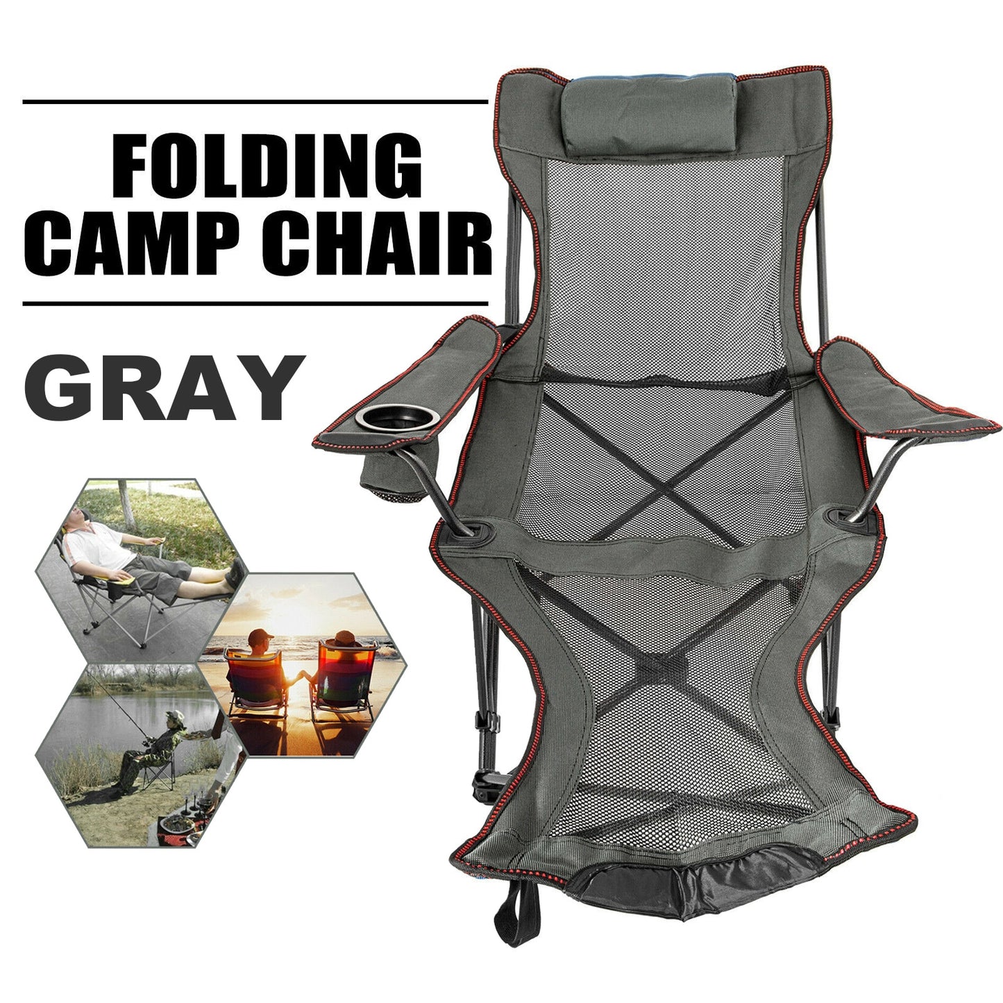 VEVOR Outdoor Folding Camp Chair Backrest With Footrest Portable Bed Nap Chair For Camping Fishing Foldable Beach Lounge Chair