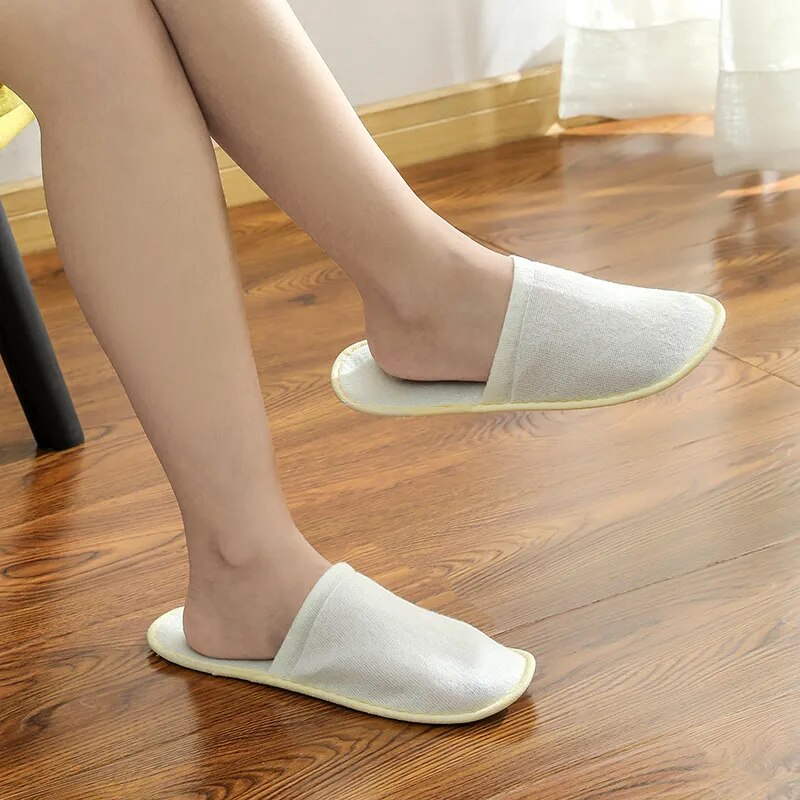 5 Pairs Disposable Slippers Hotel Travel Slipper Sanitary Party Home Guest Use Men Women Unisex Closed Toe Shoes Salon Homestay