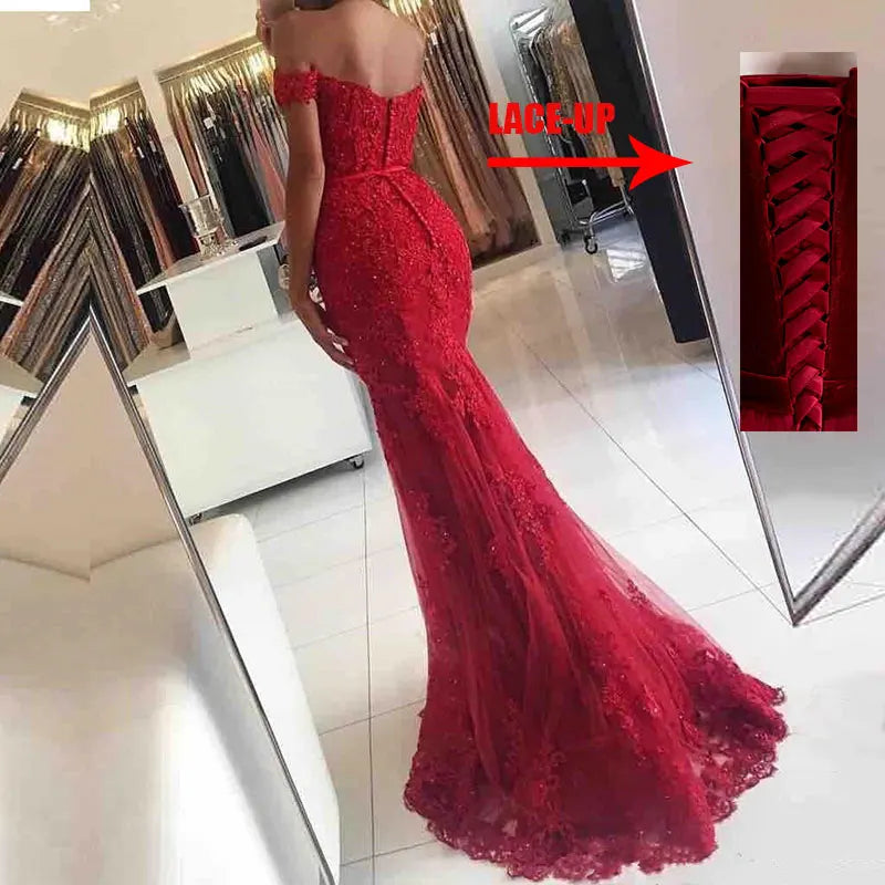 Robe Femme Off The Shoulder Long Dress Mermaid Evening Dress Lace Robe De Soiree Longue Formal Dress Abiye Gece Elbisesi Green