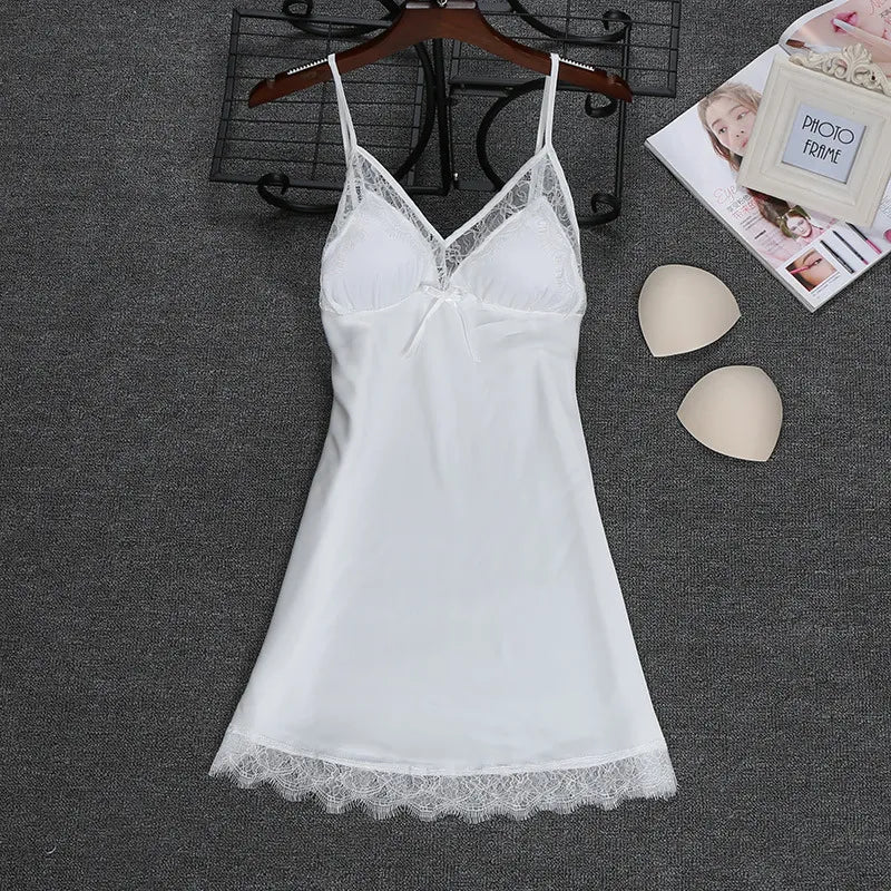 2020 NEW Sexy Strap Nightdress Summer Womens Sleepwear Casual Faux Silk Nightgown Home Wear Nightwear Bath Gown Size M-XXL