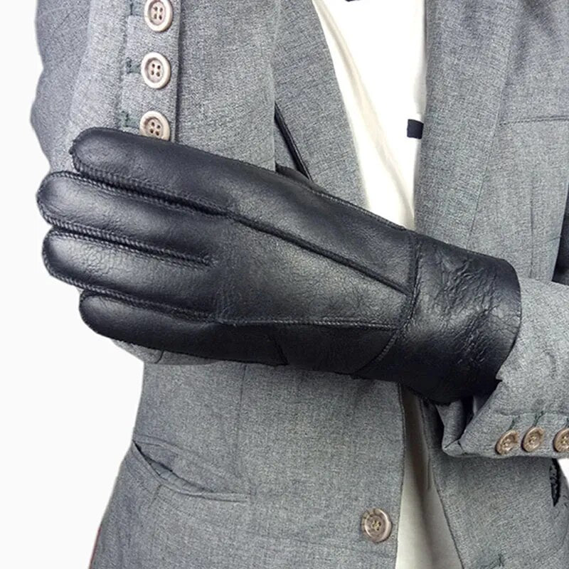 New Men Winter Gloves Warm Genuine Sheep Fur Gloves for Men Thermal Goat Fur Cashmere Real Leather Leather Snow Gloves Manual