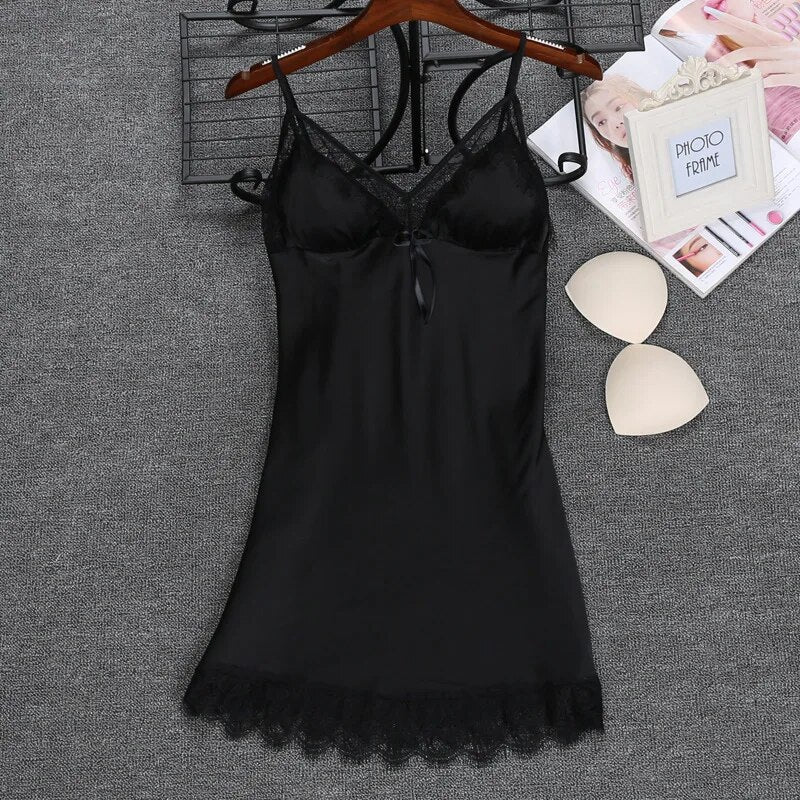 2020 NEW Sexy Strap Nightdress Summer Womens Sleepwear Casual Faux Silk Nightgown Home Wear Nightwear Bath Gown Size M-XXL