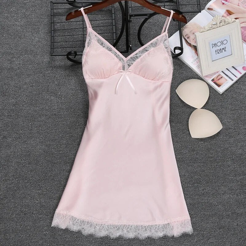 2020 NEW Sexy Strap Nightdress Summer Womens Sleepwear Casual Faux Silk Nightgown Home Wear Nightwear Bath Gown Size M-XXL