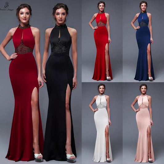 Backless Elegant Evening dress Charming Slit Side Open Prom Formal Party dress vestido de festa Elegant Vintage robe longue