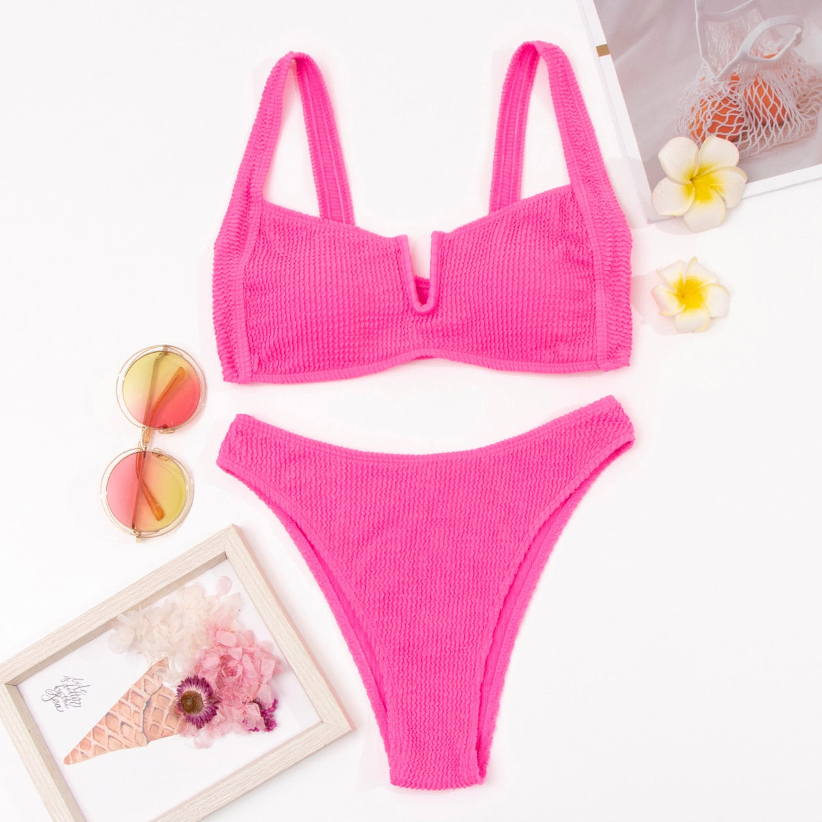 Push Up Bikini 2022 Sexy Women Swimsuit Solid Swimwear Female High Waist Thong Brazilian Bikini set Bathing Suit Women