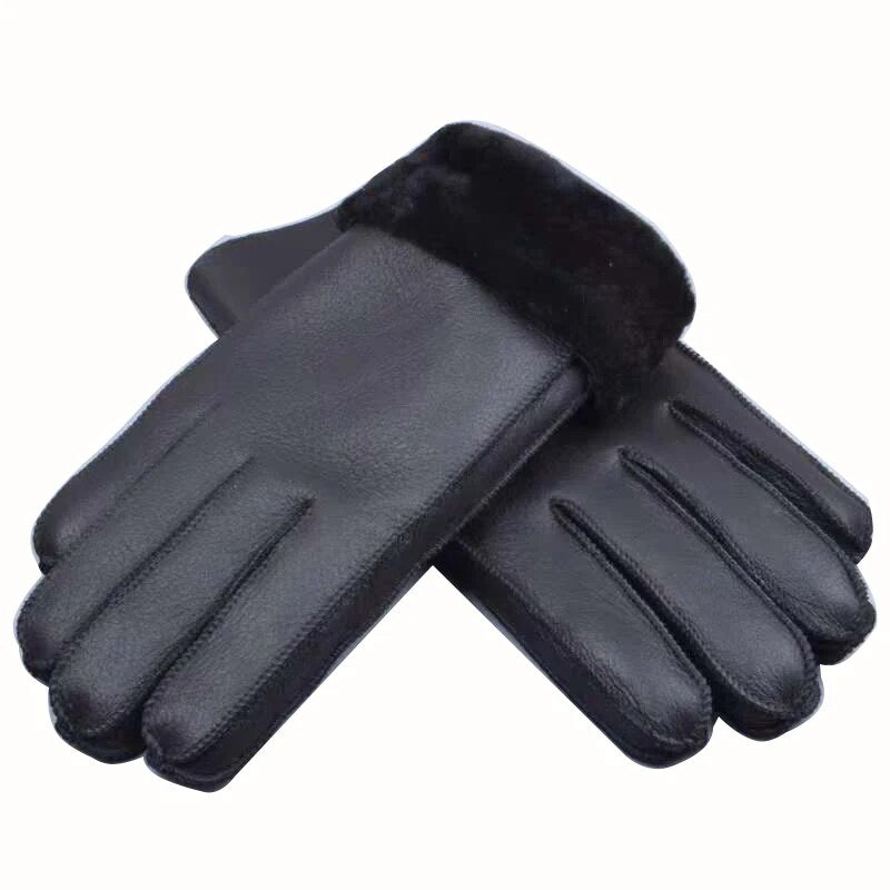 New Men Winter Gloves Warm Genuine Sheep Fur Gloves for Men Thermal Goat Fur Cashmere Real Leather Leather Snow Gloves Manual