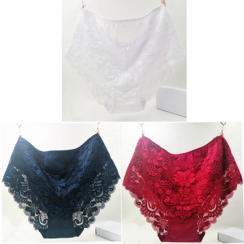 3Pcs/Lot Ropa Interior Femeni Briefs Plus Size 7XL Cotton Cutout Lace Lingeries  Intimates Women&#39;s Panties Underwears