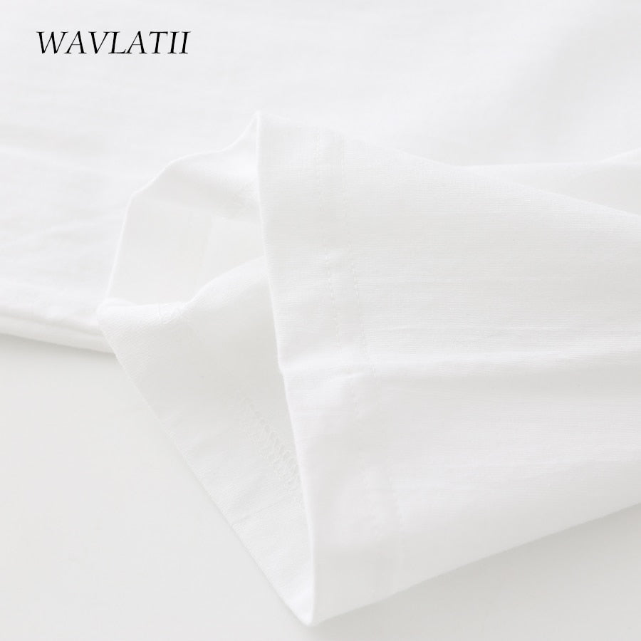 WAVLATII Women New Cotton T shirts Female Soft White Black Tees Lady Plus Size Basic Tops for Summer WT2102