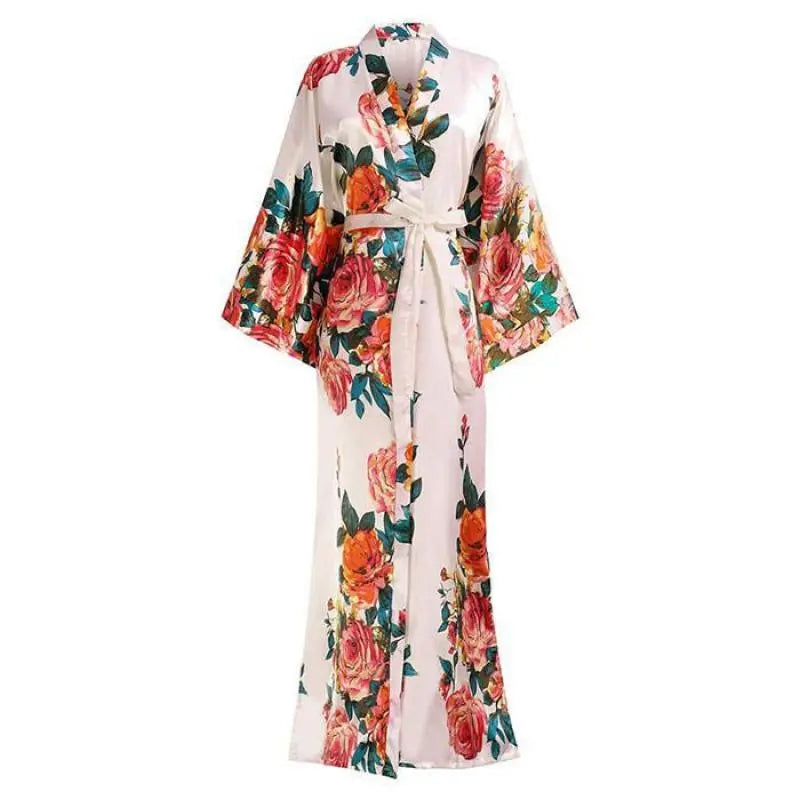 Women Exquisite Print Flower Kimono Gown Wedding Robe Elegant Ankle-length Sleepwear Homewear Casual Soft Bath Gown Plus Size