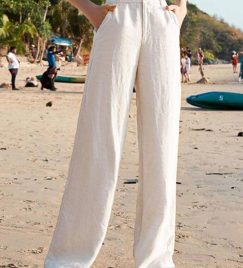 Casual Cotton Linen Wide Leg Beach Pants Boho Loose Pantalones Vintage High Waist Sweatpants Solid Straight Baggy Trousers Women