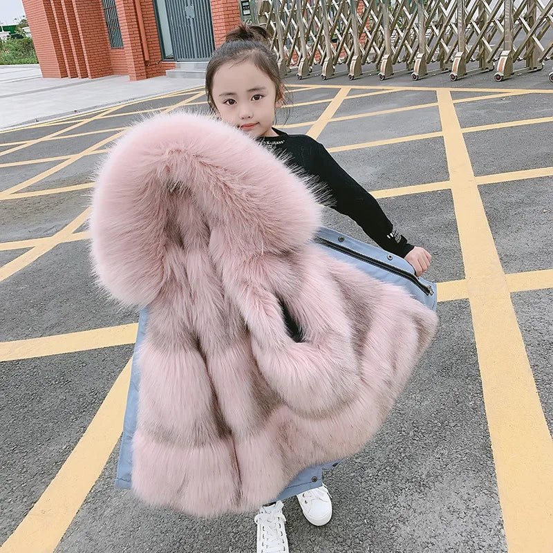 2023 Fashion winter Children Faux Fox Fur Coat Kid Boys Girls clothing Clothes Hooded Thick Warm Jacket Outerwear Parka snowsuit