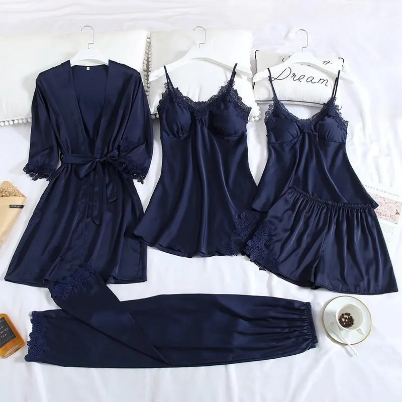 Sexy Print Bride Wedding Robe Set Soft Sleepwear Women Summer Satin Nightwear Bathrobe Homewear Sleep Set Short Nightdress