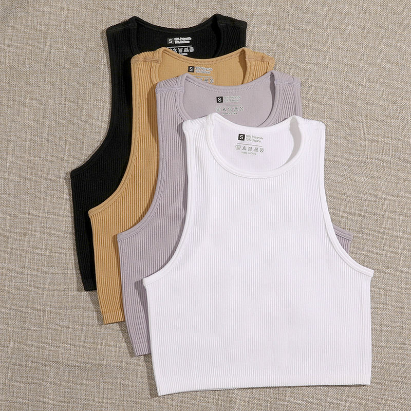 Crop Top Women Solid Basic T-shirts Vest Seamless Streetwear Elastic Rib-Knit Sleeveless Casual Tank Tops Female