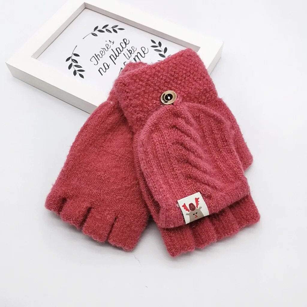 Winter Gloves Fashion Children Kids Men Women Winter Keep Warm Sweet Knitted Convertible Flip Top Fingerless Mittens Gloves