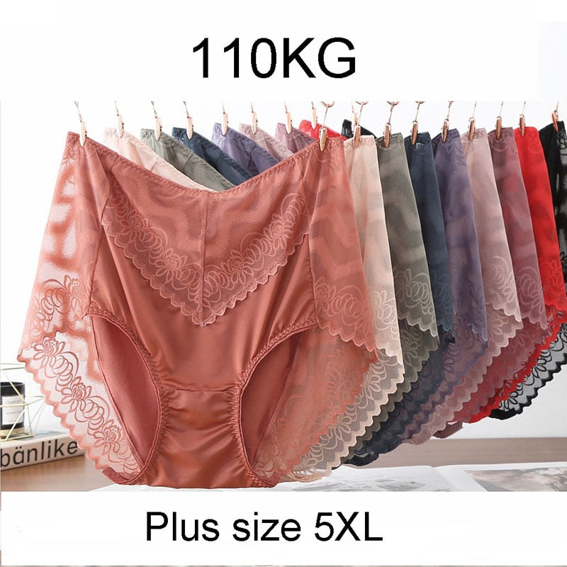 5XL High Waist Elasticity Lace Sexy Panties Soft Modal Seamless Women&#39;s briefs Flowers Hollow Lingerie Big Size Female underwear