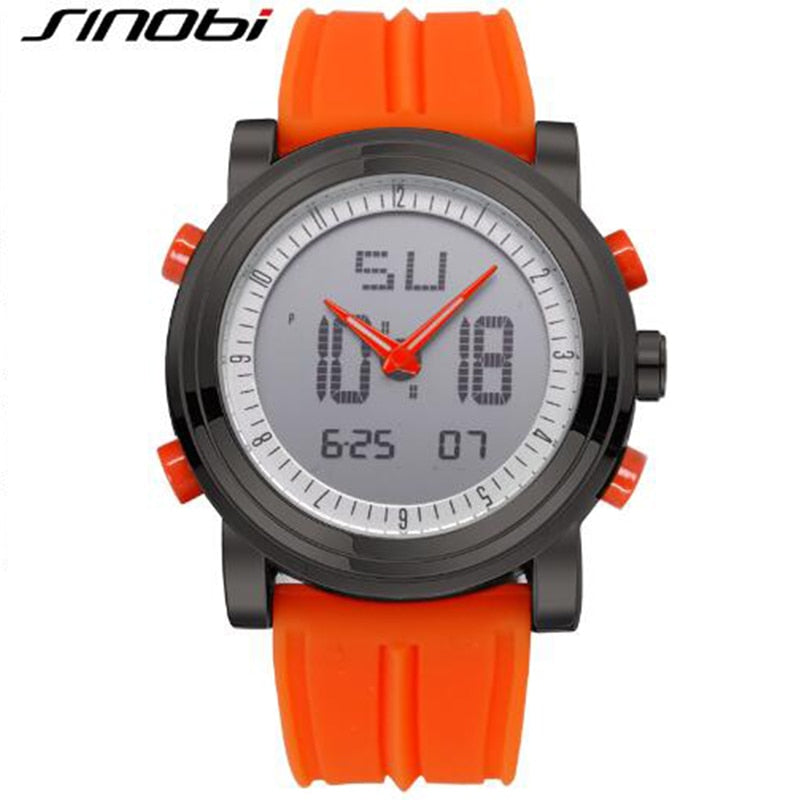 SINOBI Sports Watches Men Dual Display Analog Digital LED Electronic Quartz Wristwatches Men Multifunctional Waterproof Watch