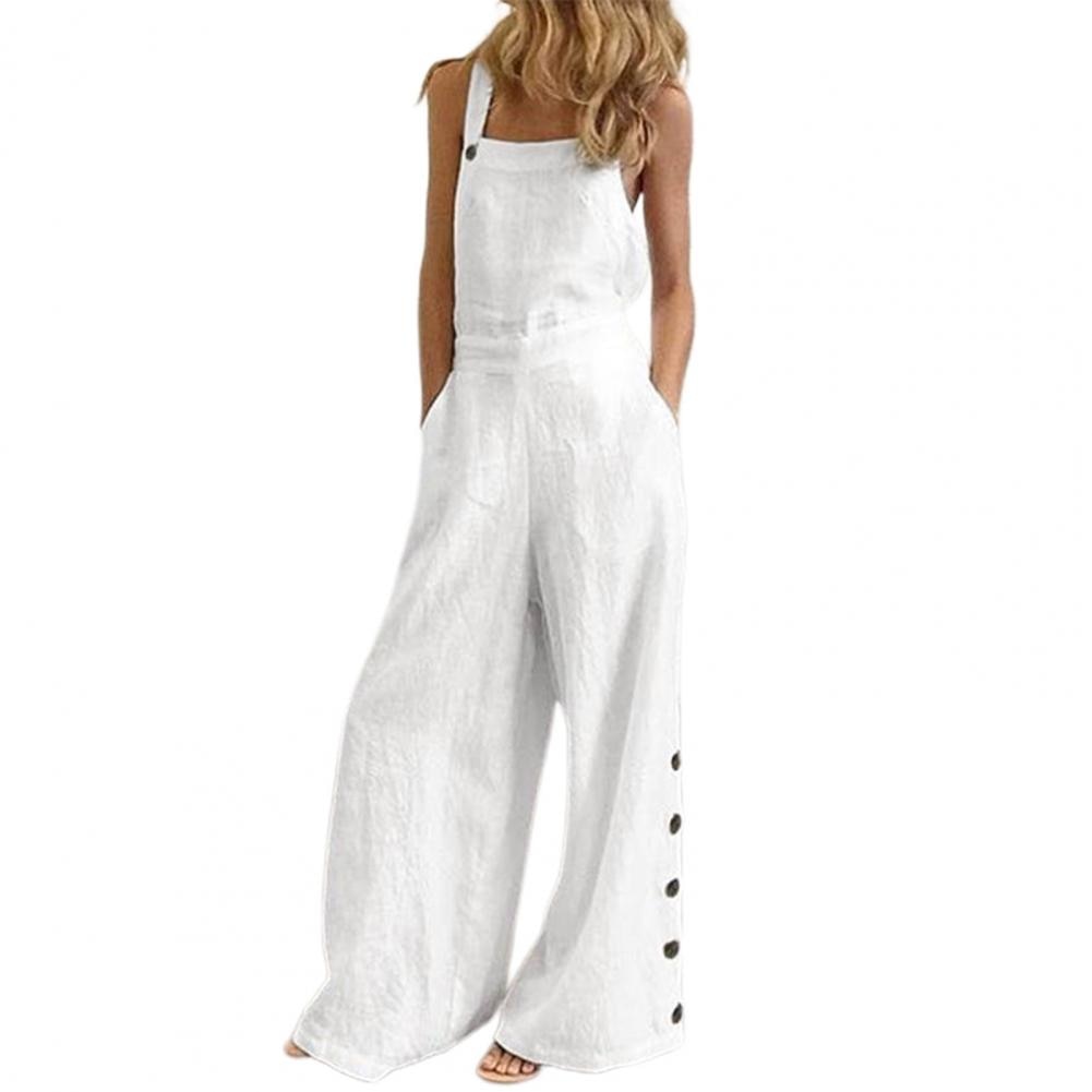 Women Jumpsuit Summer Sleeveless Solid Color Wide Leg Pockets Loose Strappy Playsuit Overall Wide Leg Pockets mono mujer verano