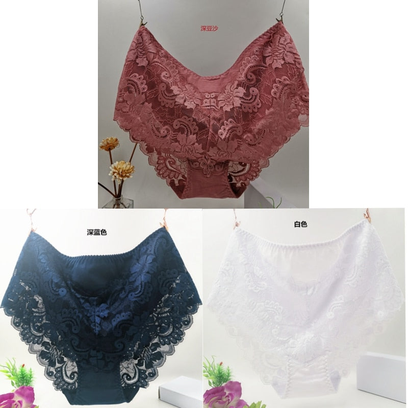 3Pcs/Lot Ropa Interior Femeni Briefs Plus Size 7XL Cotton Cutout Lace Lingeries  Intimates Women&#39;s Panties Underwears