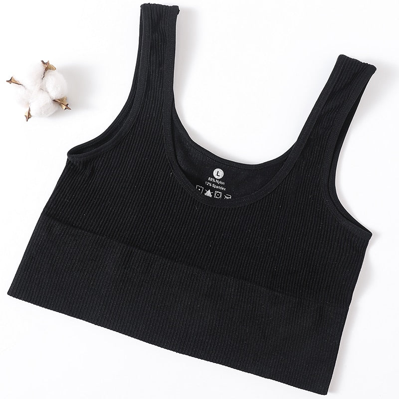 Women Tops Seamless Tank Top Female Ribbed Crop Tops Fitness Underwear Scoop Neck Cami Bralette Basic Tee Sexy Lingerie Camisole