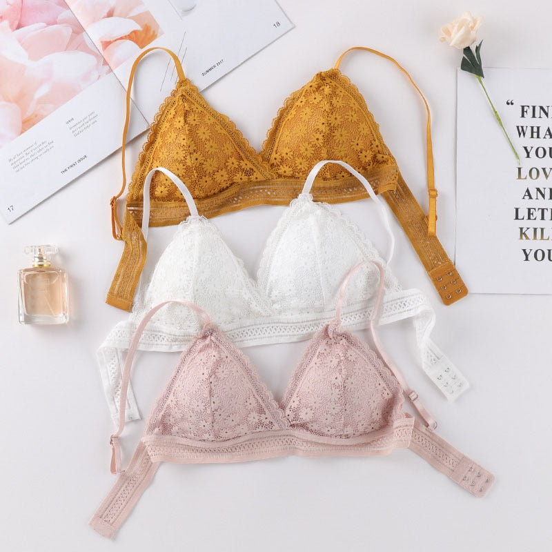 Women Lace Padded Bras Beauty Back Wrapped Chest Comfortable Wire Free Bras Lingerie