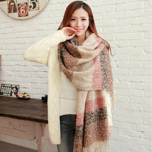 2020 Women Fall Winter Mohair Cashmere Like Scarf Long Size Warm Fashion Scarves & Wraps For Lady Casual Patchwork Accessories