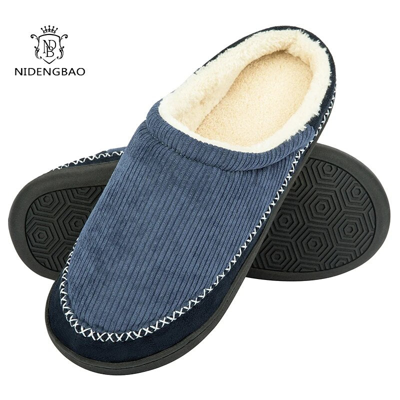 Winter Slippers Home Thick Cotton Slip-on Shoes For Men High Quality Non-slip Slippers Indoor Plush Flat Men's Shoes Big Size 50