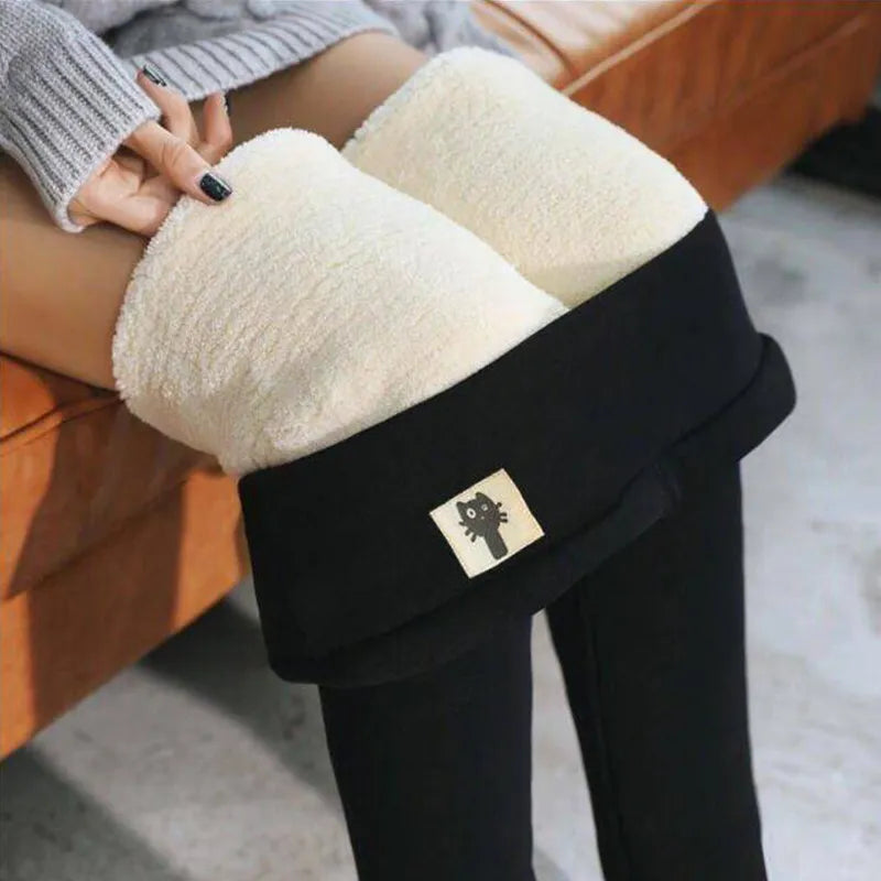 Winter Fleece Lined Leggings Women High Waist Velvet Keep Warm Pants Solid Comfortable Stretchy Thermal Tights Plus Size Leggins