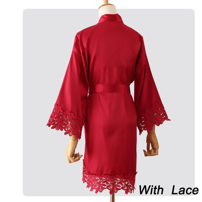 Summer Lace Sleepwear Bride&amp;Bridemaid Wedding Robe Gown Solid Embroidery Kimono Bathrobe Women Casual Home Night Dress M L Xl