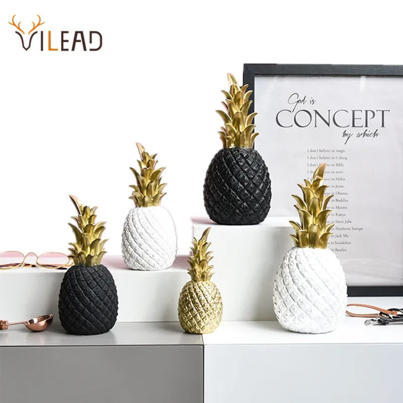 Vilead Resin Pineapple Miniatures Figurines Interior Living Room Gold Black White Fruit Model Crafts for Home House Decoration