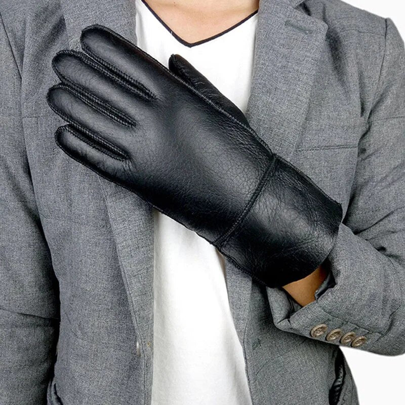 New Men Winter Gloves Warm Genuine Sheep Fur Gloves for Men Thermal Goat Fur Cashmere Real Leather Leather Snow Gloves Manual