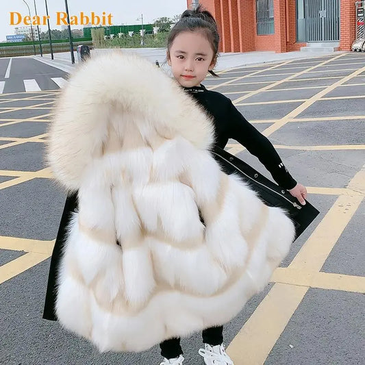 2023 Fashion winter Children Faux Fox Fur Coat Kid Boys Girls clothing Clothes Hooded Thick Warm Jacket Outerwear Parka snowsuit