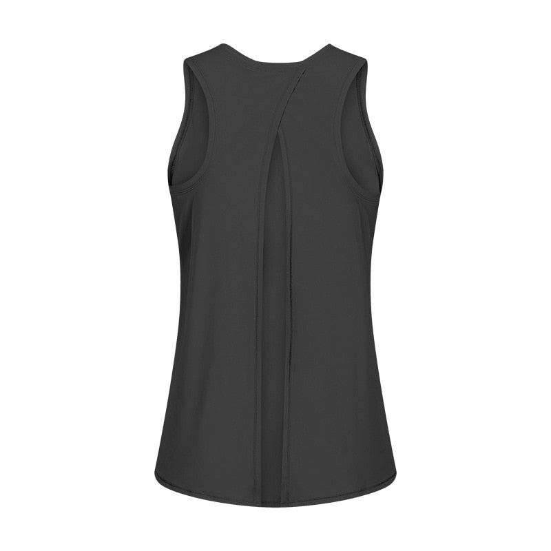 SHINBENE Naked-Feel Athletic Yoga Vest Women Back Open Plain Sport Fitness Tank Tops Loose Fit Nylon Jogger Workout Vest XS-XL