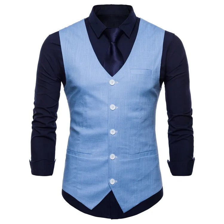 Casual Cotton Linen Mens Suit Vest Slim Fit Single Breasted Sleeveless Waistcoat Male White Yellow Green Orange Light Blue M-4XL