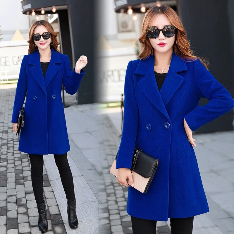 Winter Coat Women Wool Coat Women Ladies female Winter Blue Red Coats Jacket monteau femme Outwear Woman Autumn Winter(in stock)