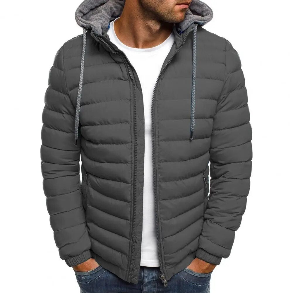 Men Winter Parkas Fashion Solid Hooded Cotton Coat Jacket Casual Warm Clothes Mens Overcoat Streetwear Puffer Jacket Plus Size