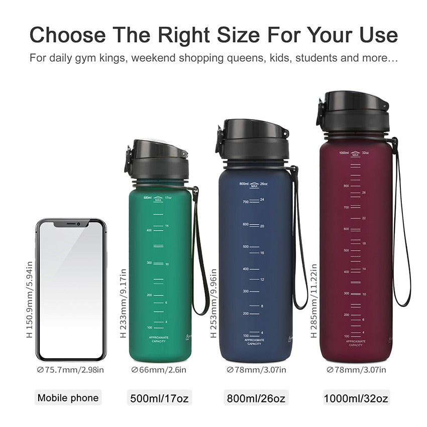 New 500/800/1000ml Sports Water Bottle BPA Free Portable Leak-proof Shaker bottle Plastic Drinkware Tour Gym Free Shipping items