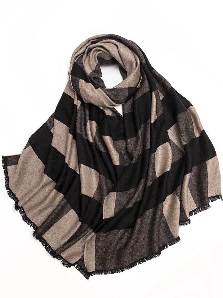 2023 Wool Plaid Scarf for Women Cashmere Pashmina Winter Warm Shawl Female Plaid Poncho Ladies Thick Tassel Scarves