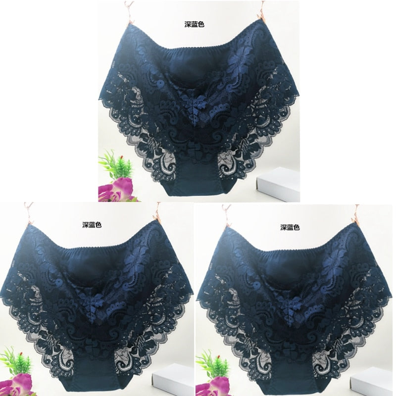 3Pcs/Lot Ropa Interior Femeni Briefs Plus Size 7XL Cotton Cutout Lace Lingeries  Intimates Women&#39;s Panties Underwears