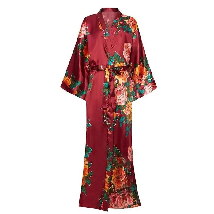 Women Exquisite Print Flower Kimono Gown Wedding Robe Elegant Ankle-length Sleepwear Homewear Casual Soft Bath Gown Plus Size