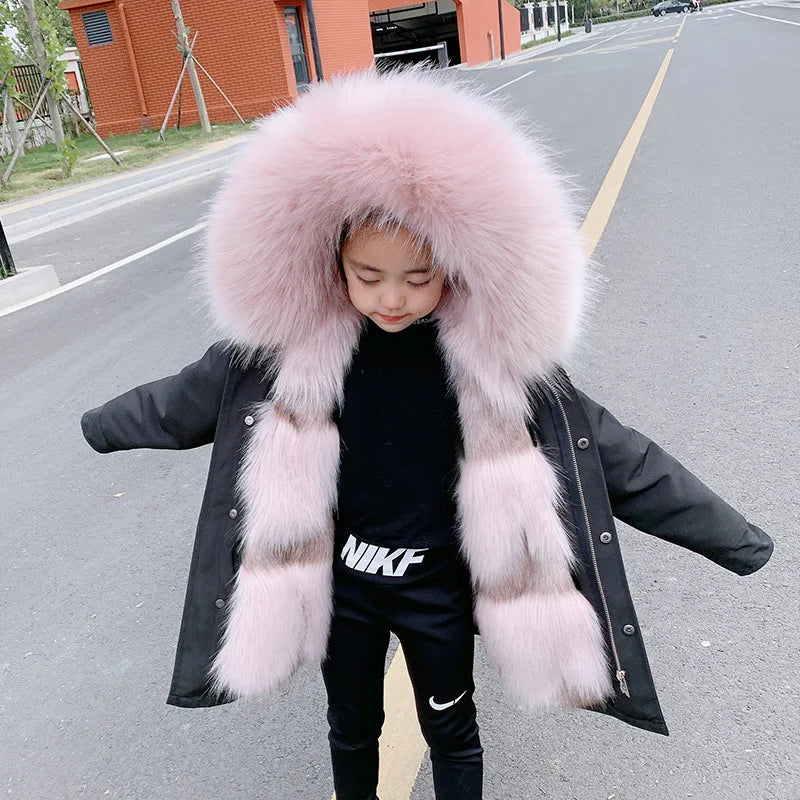 2023 Fashion winter Children Faux Fox Fur Coat Kid Boys Girls clothing Clothes Hooded Thick Warm Jacket Outerwear Parka snowsuit