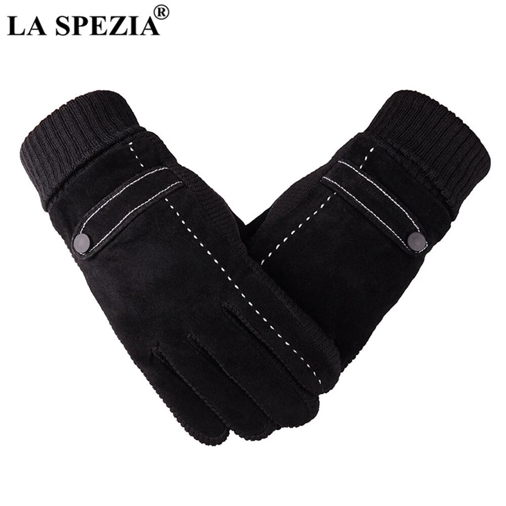 LA SPEZIA Mens Leather Gloves Pigskin Winter Gloves Black Brown Warm Thick Driving Men's Gloves Guantes